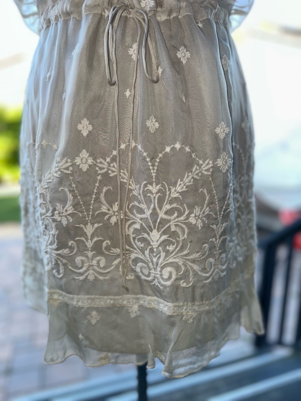 Sheer Ruffle V-Neck Mini Dress in Ivory - Picture 4 of 8